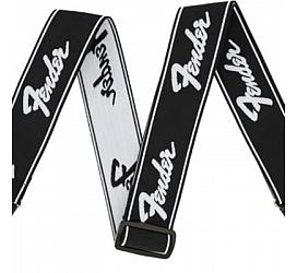 Fender WEIGHLESS 2'' RUNNING LOGO STRAP BLACK/WHITE
