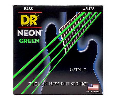DR Strings NEON GREEN BASS - MEDIUM - 5 STRING (45-125) 